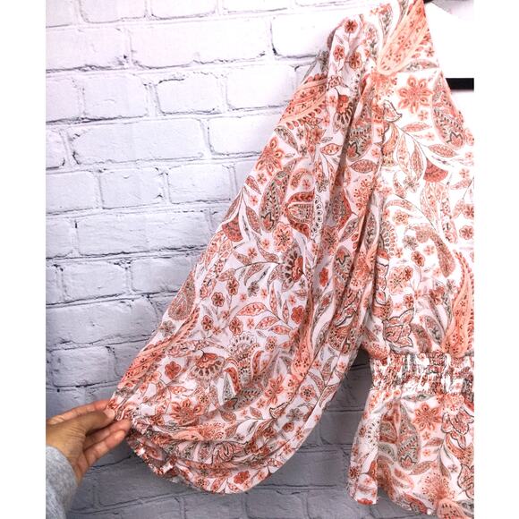 Sam and Jess Paisley Cottagecore Smocked Peplum V-neck Balloon Sleeve Blouse M - Picture 3 of 10